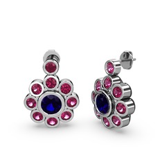 Rodolit garnet ve lab safir 14 ayar beyaz altın küpe