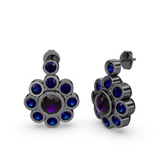 Elmas Çiçek Küpe - Lab safir ve ametist 925 ayar siyah rodyum kaplama gümüş küpe #g0u9cs