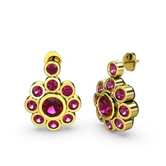 Elmas Çiçek Küpe - Rodolit garnet 8 ayar altın küpe #gbihok