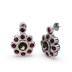 Elmas Çiçek Küpe - Garnet ve dumanlı kuvars 925 ayar gümüş küpe #gbuxlr