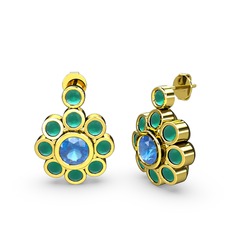 Elmas Çiçek Küpe - Kök zümrüt ve akuamarin 8 ayar altın küpe #he0lkl