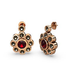 Dumanlı kuvars ve garnet 8 ayar rose altın küpe
