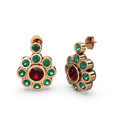 Elmas Çiçek Küpe - Yeşil kuvars ve garnet 14 ayar rose altın küpe #hfm7dl