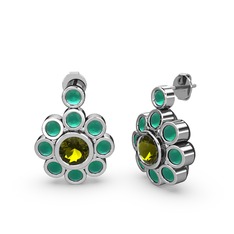 Elmas Çiçek Küpe - Kök zümrüt ve peridot 18 ayar beyaz altın küpe #hnkpv