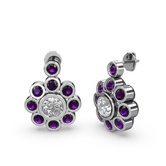 Elmas Çiçek Küpe - Ametist ve swarovski 18 ayar beyaz altın küpe #htipv9