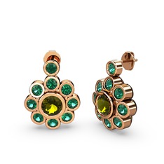 Elmas Çiçek Küpe - Yeşil kuvars ve peridot 925 ayar rose altın kaplama gümüş küpe #i6igkn