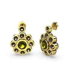 Dumanlı kuvars ve peridot 925 ayar altın kaplama gümüş küpe