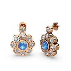 Swarovski ve akuamarin 14 ayar rose altın küpe