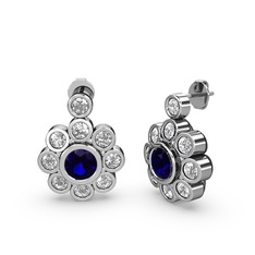 Elmas Çiçek Küpe - Swarovski ve lab safir 18 ayar beyaz altın küpe #it1mm7