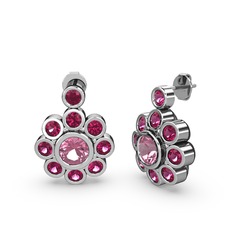 Elmas Çiçek Küpe - Rodolit garnet ve pembe kuvars 925 ayar gümüş küpe #iv1mbk