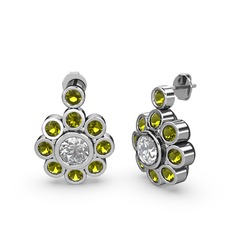 Elmas Çiçek Küpe - Peridot ve elmas 925 ayar gümüş küpe (1.08 karat) #iwwn93