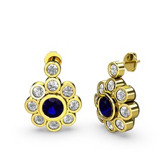 Swarovski ve lab safir 14 ayar altın küpe