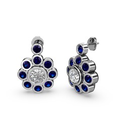 Elmas Çiçek Küpe - Lab safir ve swarovski 14 ayar beyaz altın küpe #jofx42