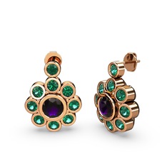 Elmas Çiçek Küpe - Yeşil kuvars ve ametist 925 ayar rose altın kaplama gümüş küpe #jt9pif