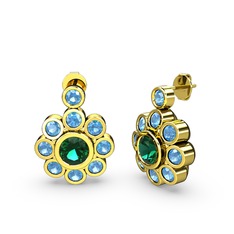Elmas Çiçek Küpe - Akuamarin ve yeşil kuvars 14 ayar altın küpe #k3ssd7