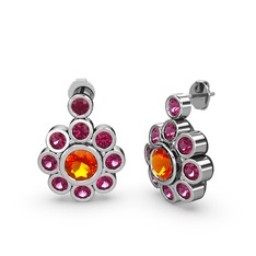 Elmas Çiçek Küpe - Rodolit garnet ve sitrin 14 ayar beyaz altın küpe #k7e14h