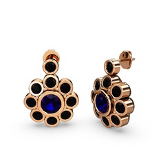 Elmas Çiçek Küpe - Siyah zirkon ve lab safir 925 ayar rose altın kaplama gümüş küpe #kq1oxk