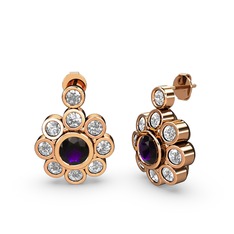 Elmas Çiçek Küpe - Beyaz zirkon ve ametist 14 ayar rose altın küpe #kvpomy