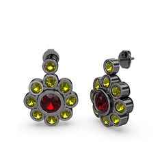 Peridot ve garnet 925 ayar siyah rodyum kaplama gümüş küpe