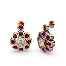 Elmas Çiçek Küpe - Ametist ve elmas 18 ayar rose altın küpe (1.08 karat) #lxpbzh
