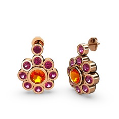 Elmas Çiçek Küpe - Rodolit garnet ve sitrin 18 ayar rose altın küpe #m4lj54