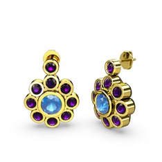 Elmas Çiçek Küpe - Ametist ve akuamarin 8 ayar altın küpe #m8cho4