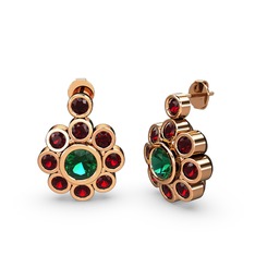 Elmas Çiçek Küpe - Garnet ve yeşil kuvars 8 ayar rose altın küpe #mqymvg