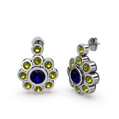 Peridot ve lab safir 14 ayar beyaz altın küpe