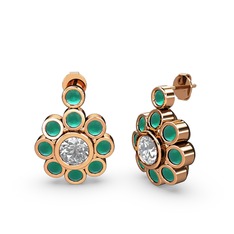 Elmas Çiçek Küpe - Kök zümrüt ve swarovski 8 ayar rose altın küpe #n4cs7y