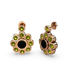 Peridot ve siyah zirkon 8 ayar rose altın küpe