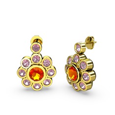 Elmas Çiçek Küpe - Pembe kuvars ve sitrin 14 ayar altın küpe #o6ylm5