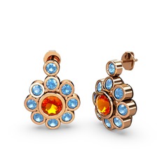 Elmas Çiçek Küpe - Akuamarin ve sitrin 8 ayar rose altın küpe #o92ahf