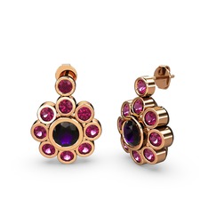 Elmas Çiçek Küpe - Rodolit garnet ve ametist 18 ayar rose altın küpe #ogr3gx