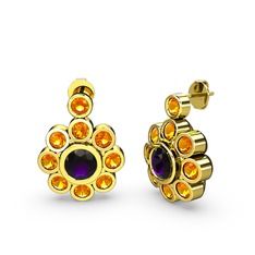 Elmas Çiçek Küpe - Sitrin ve ametist 8 ayar altın küpe #p6g00w