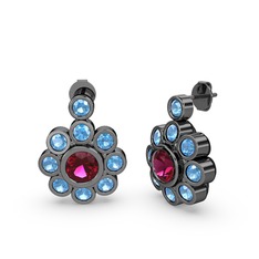 Elmas Çiçek Küpe - Akuamarin ve rodolit garnet 925 ayar siyah rodyum kaplama gümüş küpe #phb8yj