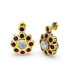 Elmas Çiçek Küpe - Garnet ve swarovski 925 ayar altın kaplama gümüş küpe #pp7z3k