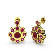 Rodolit garnet ve kök yakut 14 ayar altın küpe