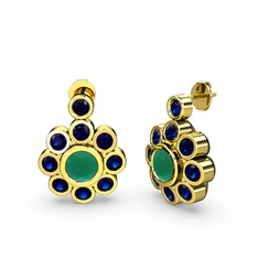 Elmas Çiçek Küpe - Lab safir ve kök zümrüt 925 ayar altın kaplama gümüş küpe #q0zbtf