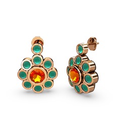 Elmas Çiçek Küpe - Kök zümrüt ve sitrin 8 ayar rose altın küpe #qv6o9h