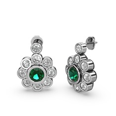 Elmas Çiçek Küpe - Swarovski ve yeşil kuvars 14 ayar beyaz altın küpe #qzrn85