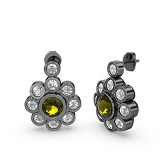 Elmas Çiçek Küpe - Beyaz zirkon ve peridot 925 ayar siyah rodyum kaplama gümüş küpe #r68i74
