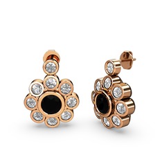 Elmas Çiçek Küpe - Elmas ve siyah zirkon 18 ayar rose altın küpe (1 karat) #r7zyhf