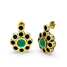 Elmas Çiçek Küpe - Siyah zirkon ve kök zümrüt 18 ayar altın küpe #rfnhsy