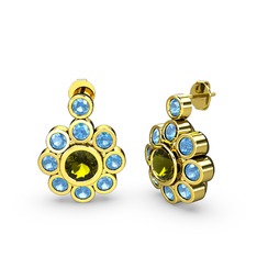 Elmas Çiçek Küpe - Akuamarin ve peridot 8 ayar altın küpe #rq3g9n