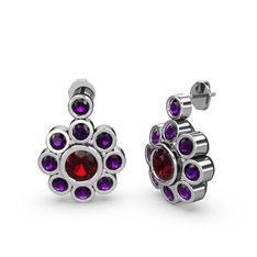 Elmas Çiçek Küpe - Ametist ve garnet 8 ayar beyaz altın küpe #rtukd9