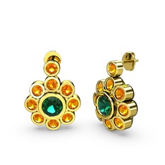 Elmas Çiçek Küpe - Sitrin ve yeşil kuvars 8 ayar altın küpe #ruh2nl