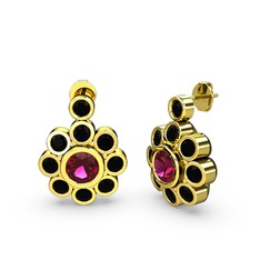 Siyah zirkon ve rodolit garnet 8 ayar altın küpe