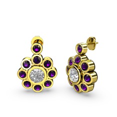 Elmas Çiçek Küpe - Ametist ve swarovski 925 ayar altın kaplama gümüş küpe #tpkv5i