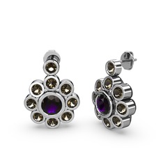 Elmas Çiçek Küpe - Dumanlı kuvars ve ametist 18 ayar beyaz altın küpe #u07wje