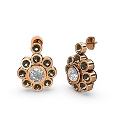 Elmas Çiçek Küpe - Dumanlı kuvars ve elmas 925 ayar rose altın kaplama gümüş küpe (1.08 karat) #u0gukz